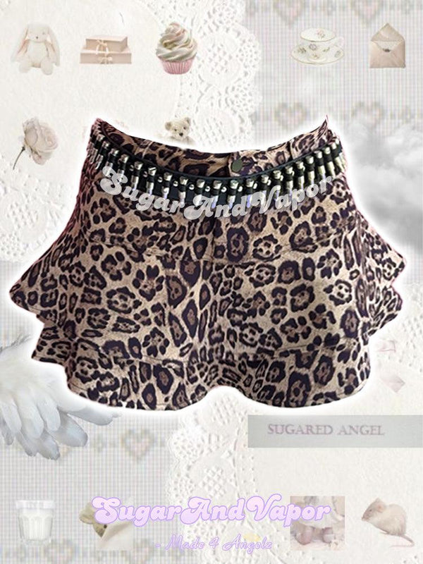 2000s Leopard Flared High Waist Mini Skirt-Skirts-SugarAndVapor