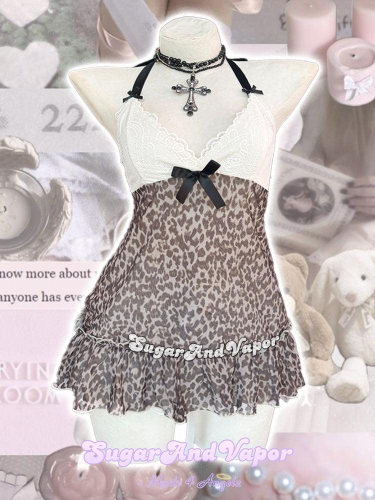2000s Milk Leopard Mesh Babydoll Mini Dress-DRESSES-SugarAndVapor