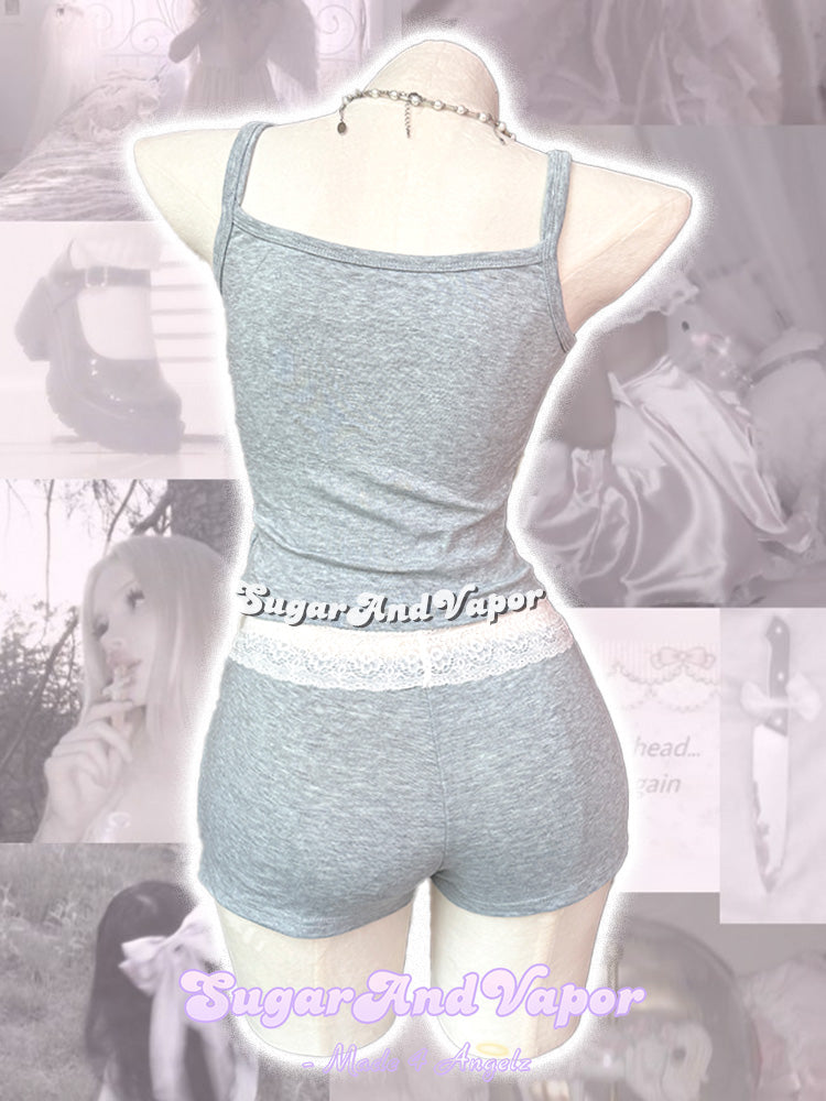 Abby Grey Tank top + Shorts Homewear Set-TOPS-SugarAndVapor