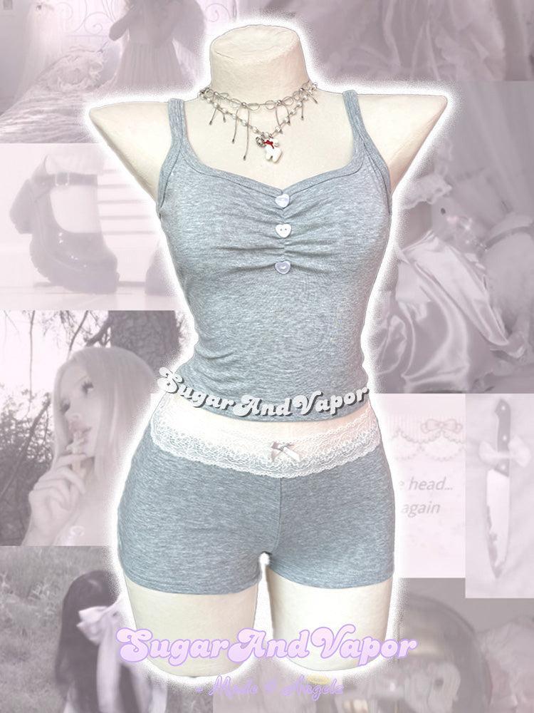 Abby Grey Tank top + Shorts Homewear Set-TOPS-SugarAndVapor