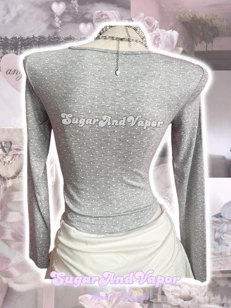 Abby Light Grey Polka Dot Long Sleeve Top-TOPS-SugarAndVapor