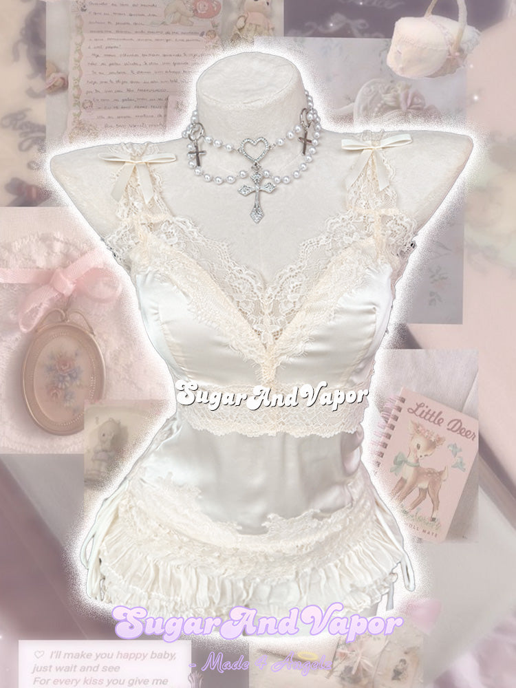 Adela Cream BabyDoll Knit Top + Satin Cami Set-TOPS-SugarAndVapor