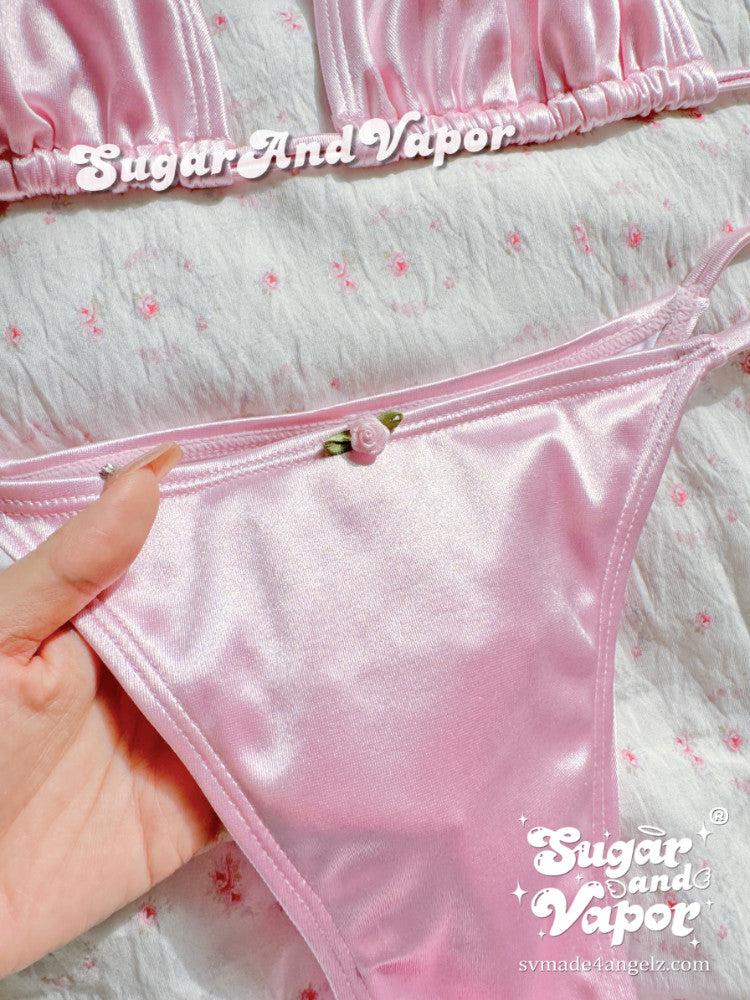 Adelia Floral Coquette Pink Silky Bikini Set-Swimsuits-SugarAndVapor