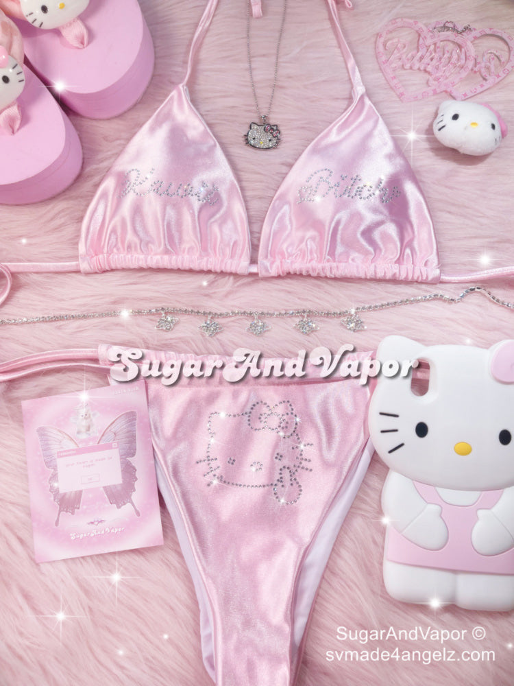 Adelia Pink Silky Bling Kitten Bikini Set-Swimsuits-SugarAndVapor