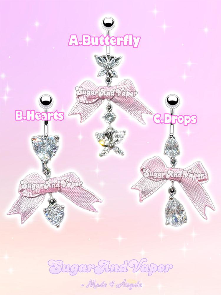 Alaia Bling Gem Baby Pink Ribbon Belly Ring-Belly Ring-SugarAndVapor