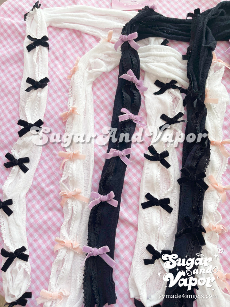 Alanis Bows Fishnets Sleeves Gloves Shrug Top-TOPS-SugarAndVapor