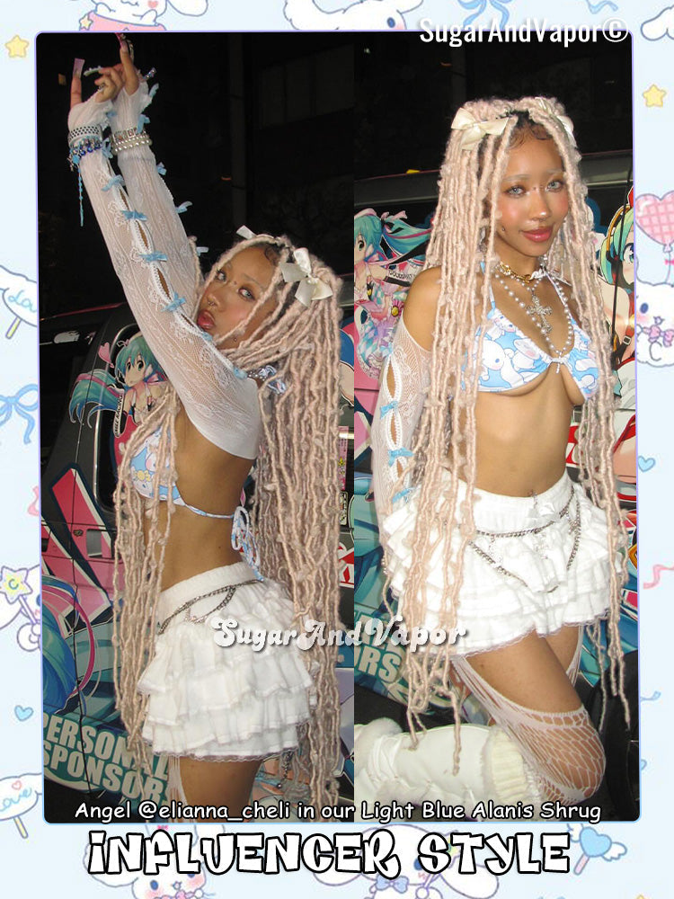 Alanis Bows Fishnets Sleeves Gloves Shrug Top-TOPS-SugarAndVapor