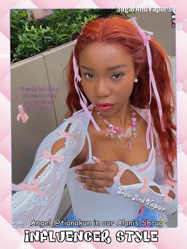 Alanis Bows Fishnets Sleeves Gloves Shrug Top-TOPS-SugarAndVapor