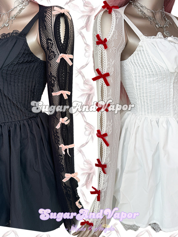 Alanis Bows Fishnets Sleeves Gloves Shrug Top-TOPS-SugarAndVapor