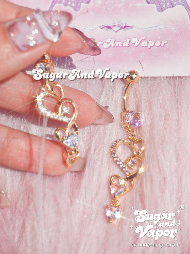 Alanis Princess Heart Dangle Belly Ring-Belly Ring-SugarAndVapor