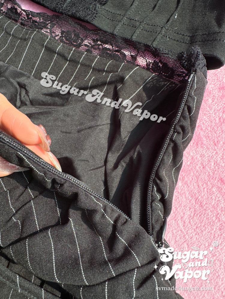 Amelie Dark Vintage Stripe Flared Mini Skirt-Skirts-SugarAndVapor