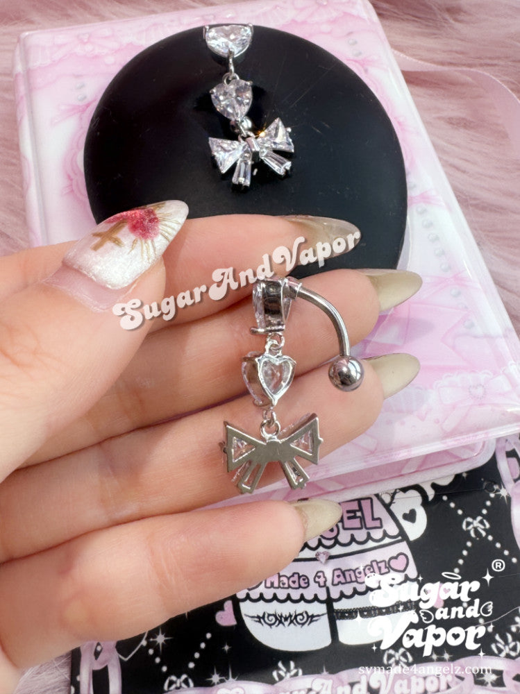 Amora Heart Bow Gem Top Mount Belly Ring-Belly Ring-SugarAndVapor