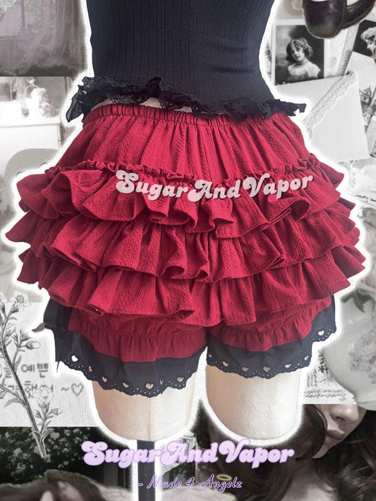 Anna Bloodberry Red Dark Lolita Flared Mini Skirt (Skort)-Skirts-SugarAndVapor