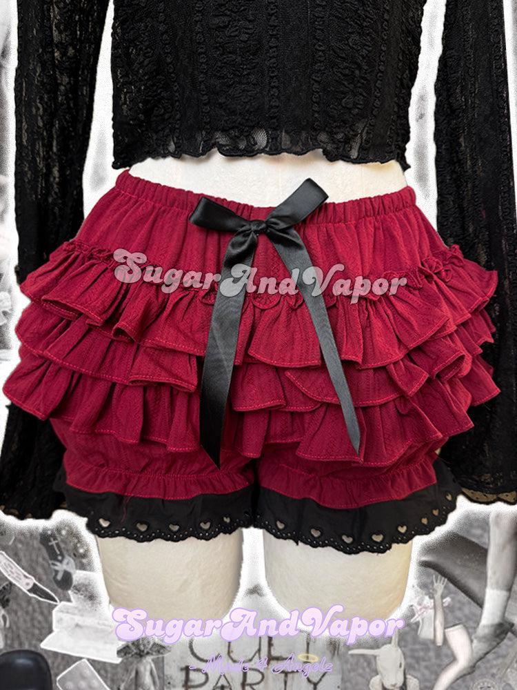 Anna Bloodberry Red Dark Lolita Flared Mini Skirt (Skort)-Skirts-SugarAndVapor