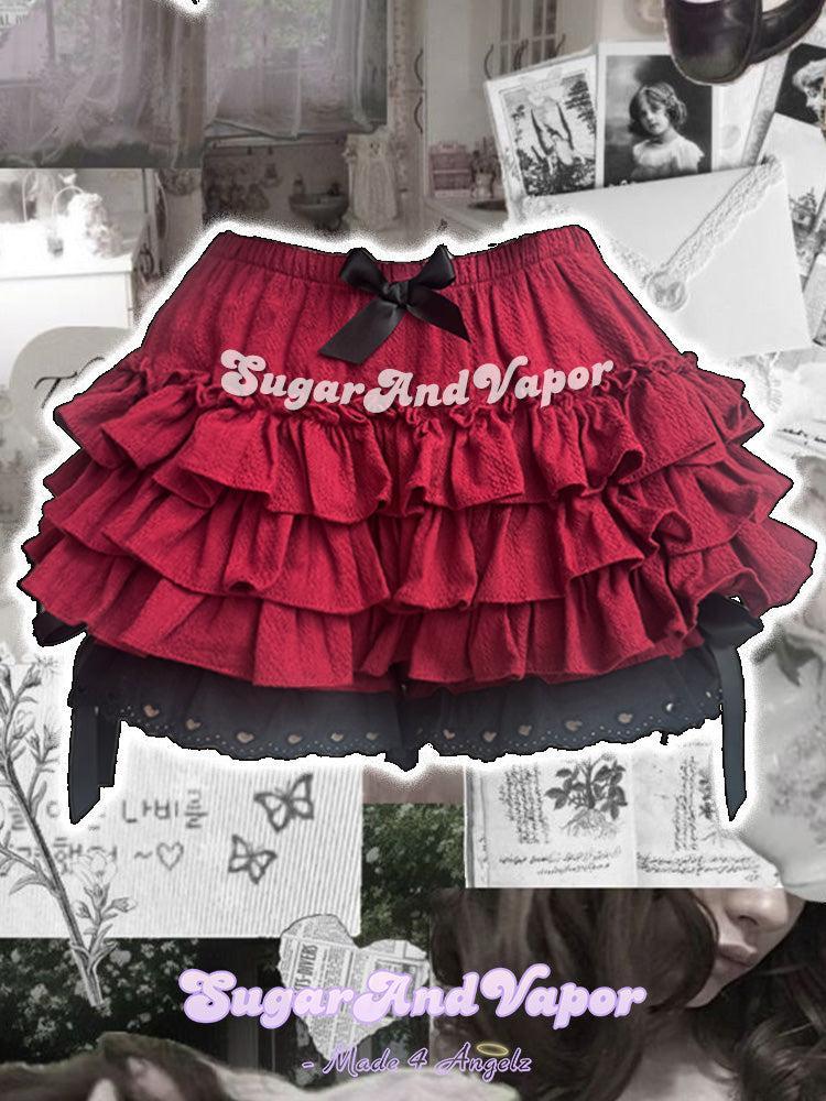Anna Bloodberry Red Dark Lolita Flared Mini Skirt (Skort)-Skirts-SugarAndVapor