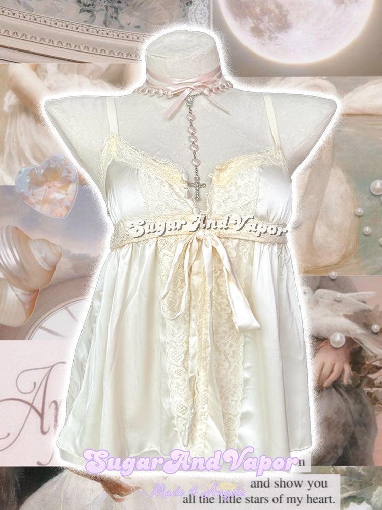 Archangel Cream Satin Lace Babydoll Cami Top-TOPS-SugarAndVapor