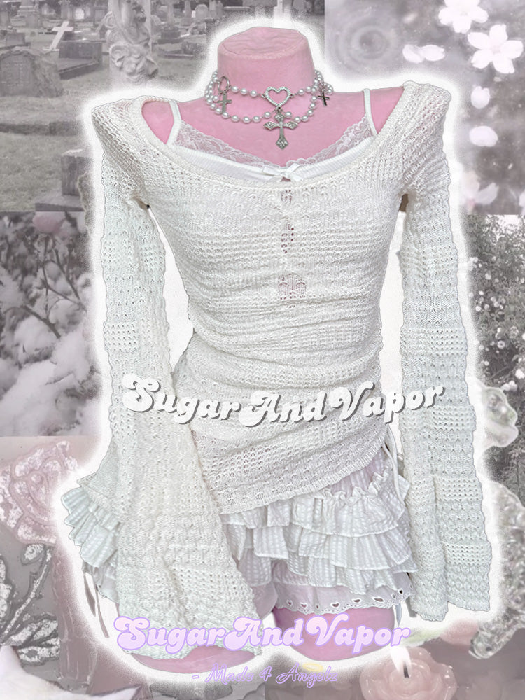 Ardis Angel Layering Crochet Knit Dress Top + Lace Cami Set-TOPS-SugarAndVapor