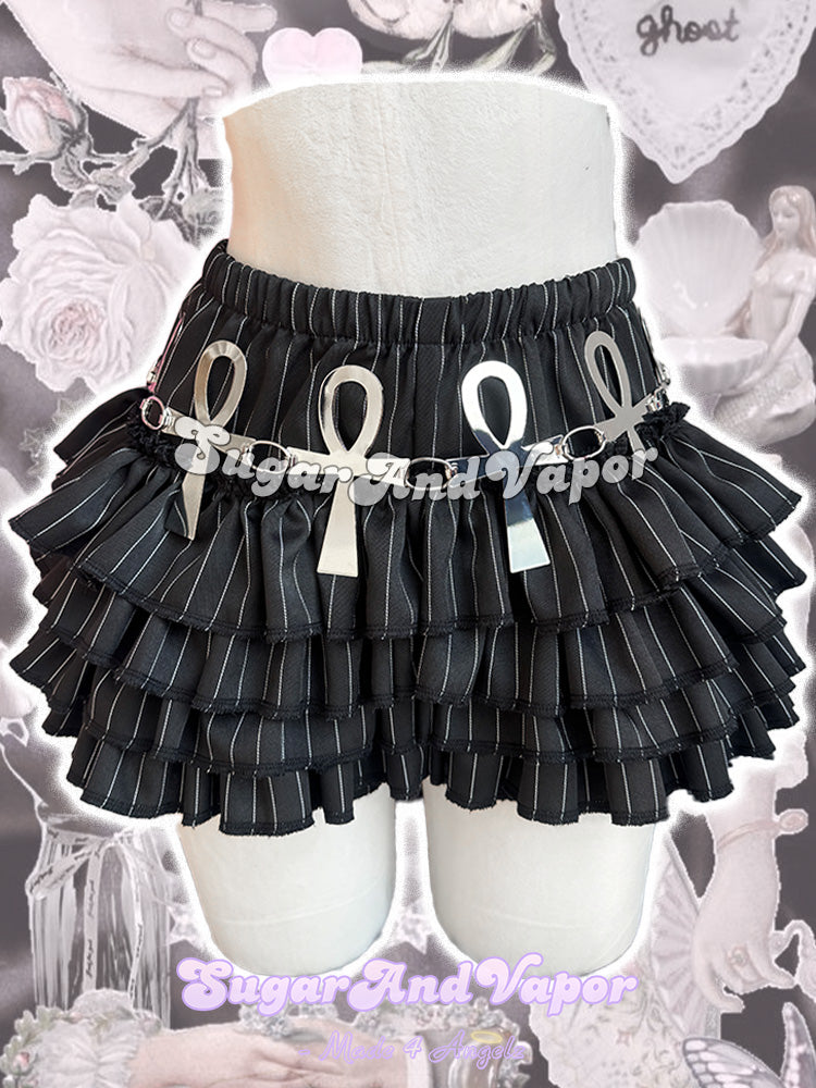 Artemis Grunge Stripes Puffy Mini Skort-Skirts-SugarAndVapor