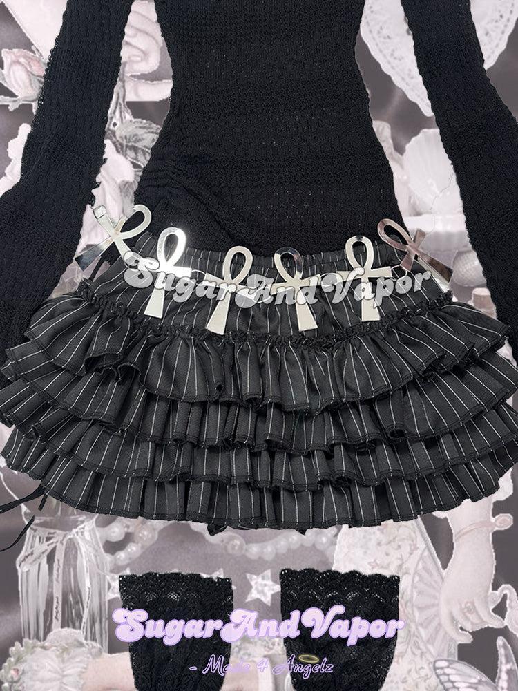 Artemis Grunge Stripes Puffy Mini Skort-Skirts-SugarAndVapor