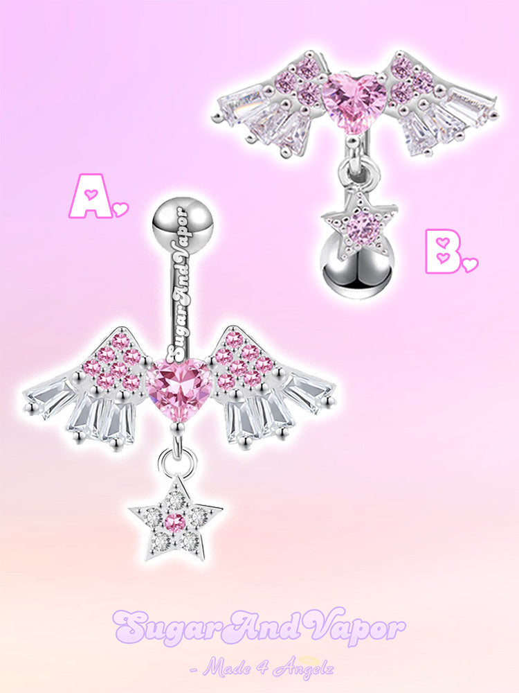 Atbena Crystal Wings Star Belly Ring-Belly Ring-SugarAndVapor