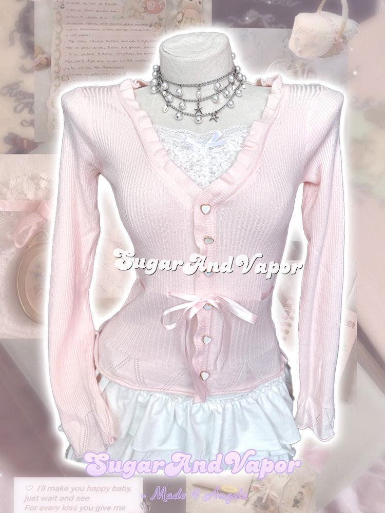 Athena Girly Pink Knit Lace Patch Long Sleeve Top-TOPS-SugarAndVapor