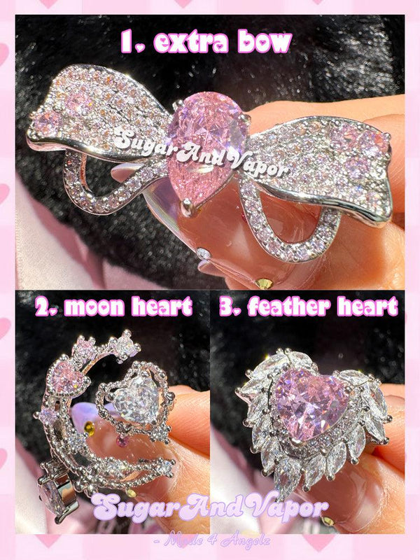 Aurora Dreamy Pink Stone Heart Rings Collection-Rings-SugarAndVapor