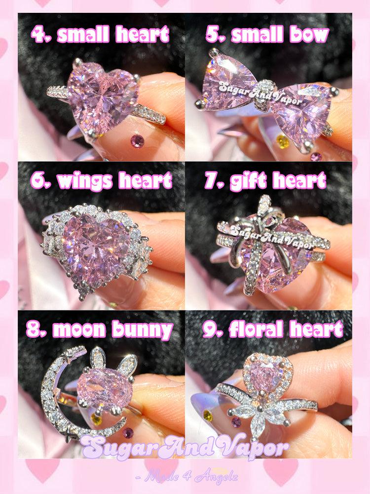 Aurora Dreamy Pink Stone Heart Rings Collection-Rings-SugarAndVapor
