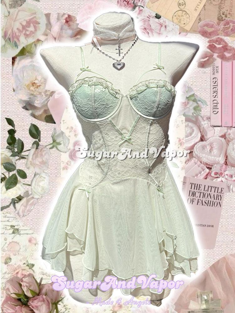 Becky Fariy Floral Mesh Lace Dress Lingerie Set-Lingeries-SugarAndVapor