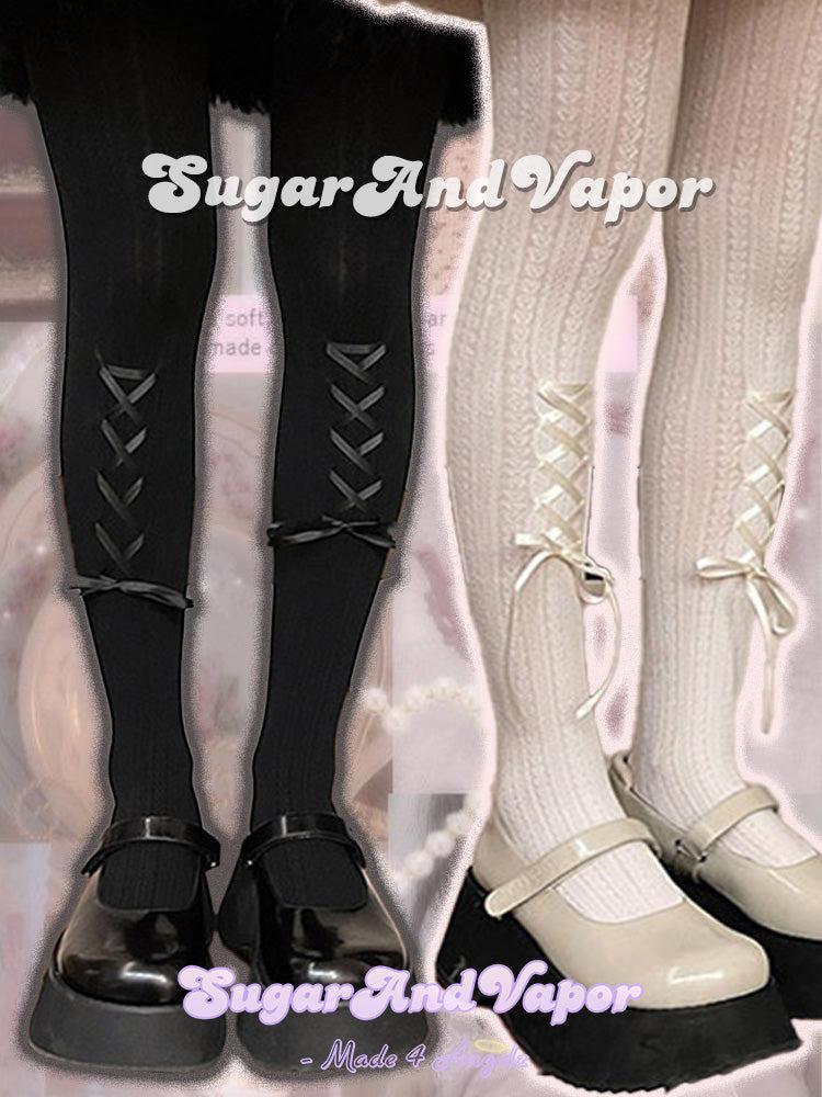 Bellamy Ribbon Lace-up Opaque Tights-SOCKS & TIGHTS-SugarAndVapor