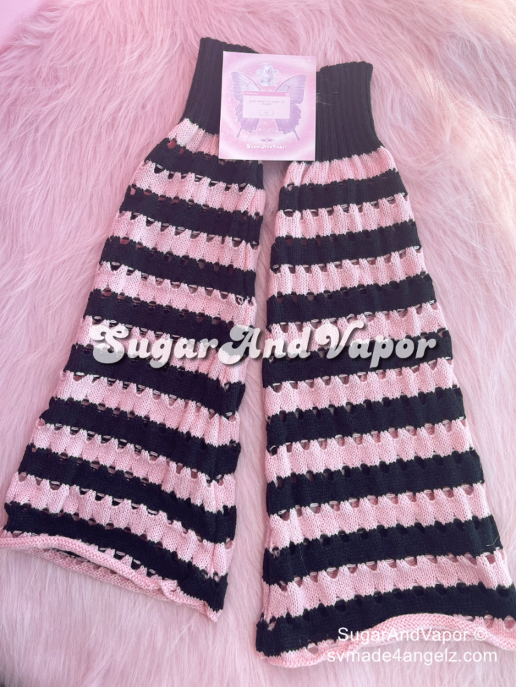 BlackPink Stripes Knitted Flared Leg Warmers-SOCKS & TIGHTS-SugarAndVapor