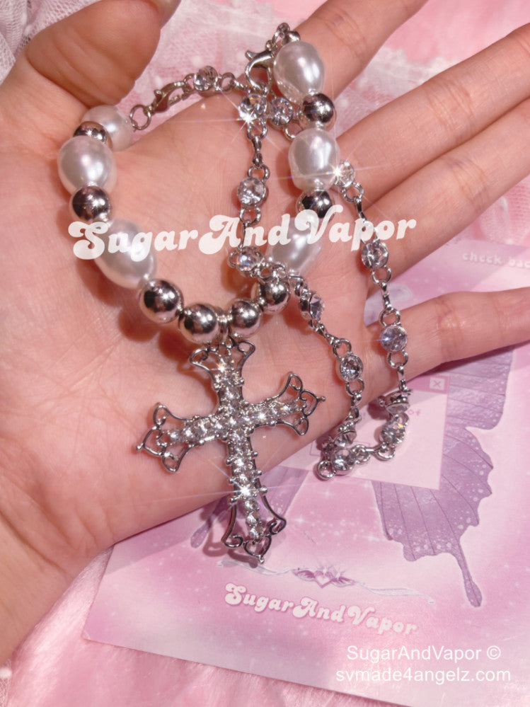 Bling Baroque Cross Pearls Choker-NECKLACES-SugarAndVapor