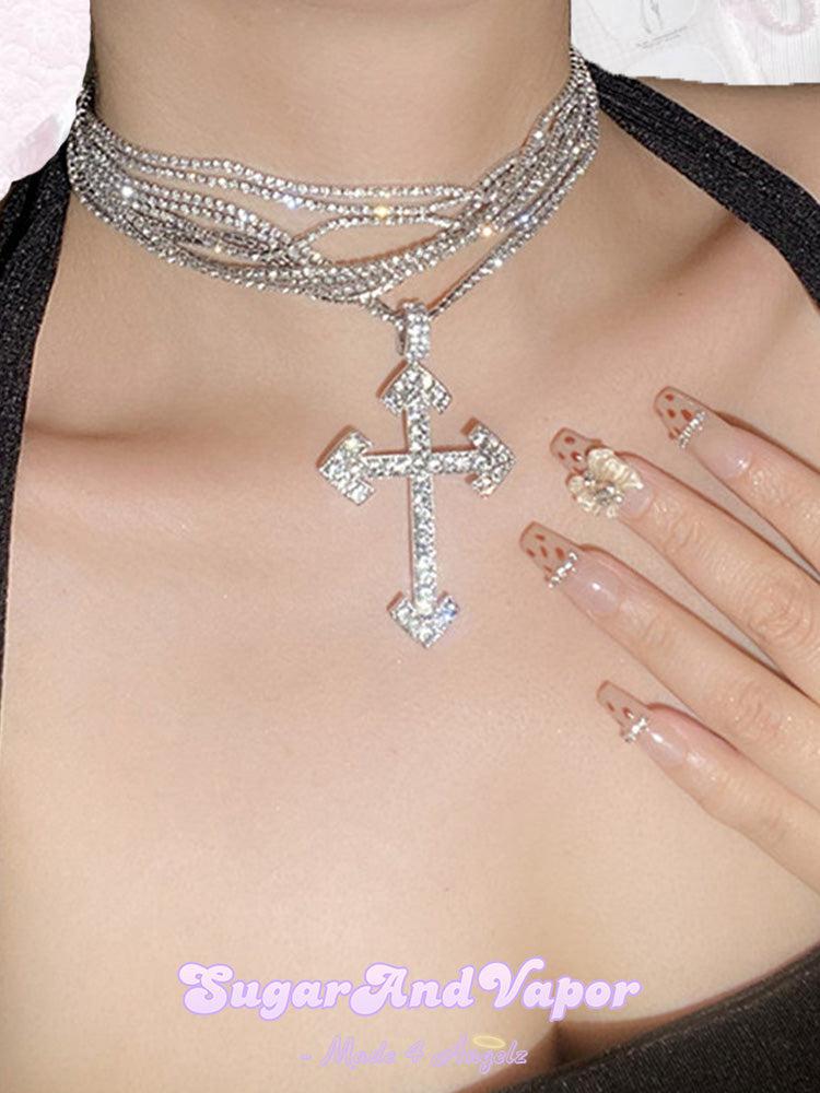Bling Cross Multi-layered Rhinestones Choker-NECKLACES-SugarAndVapor
