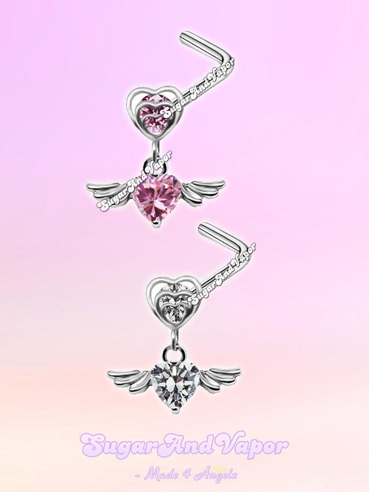 Bling Cute Real Nose Piercing Ring (L-shaped)-Nose Rings-SugarAndVapor
