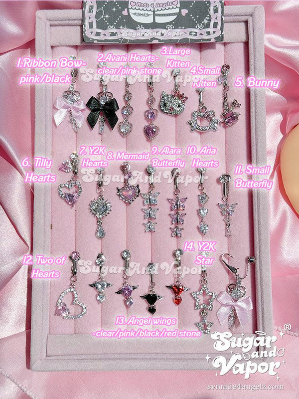 Bling Y2K Clip-on 2.0 Fake Belly Ring (Silver Base Collection)-Belly Ring-SugarAndVapor