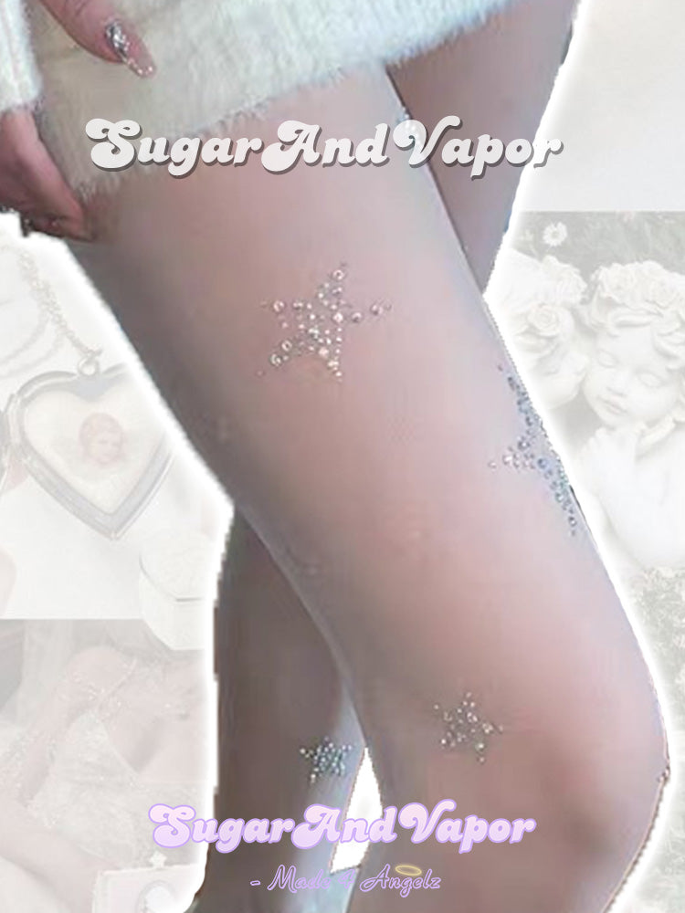 Bling Y2K Stars Sheer Pantyhose Tights-SOCKS & TIGHTS-SugarAndVapor