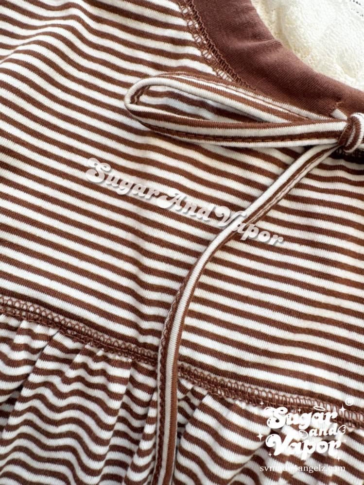 Café Latte Dollette Striped Babydoll Long Sleeve Top-TOPS-SugarAndVapor