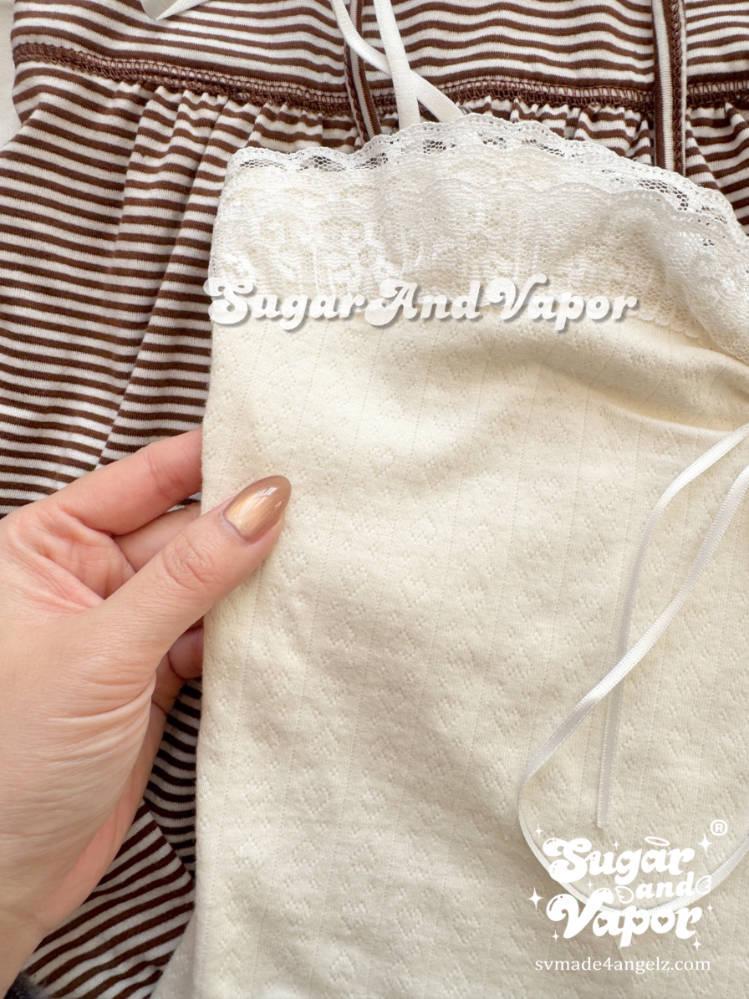 Café Latte Dollette Striped Babydoll Long Sleeve Top-TOPS-SugarAndVapor