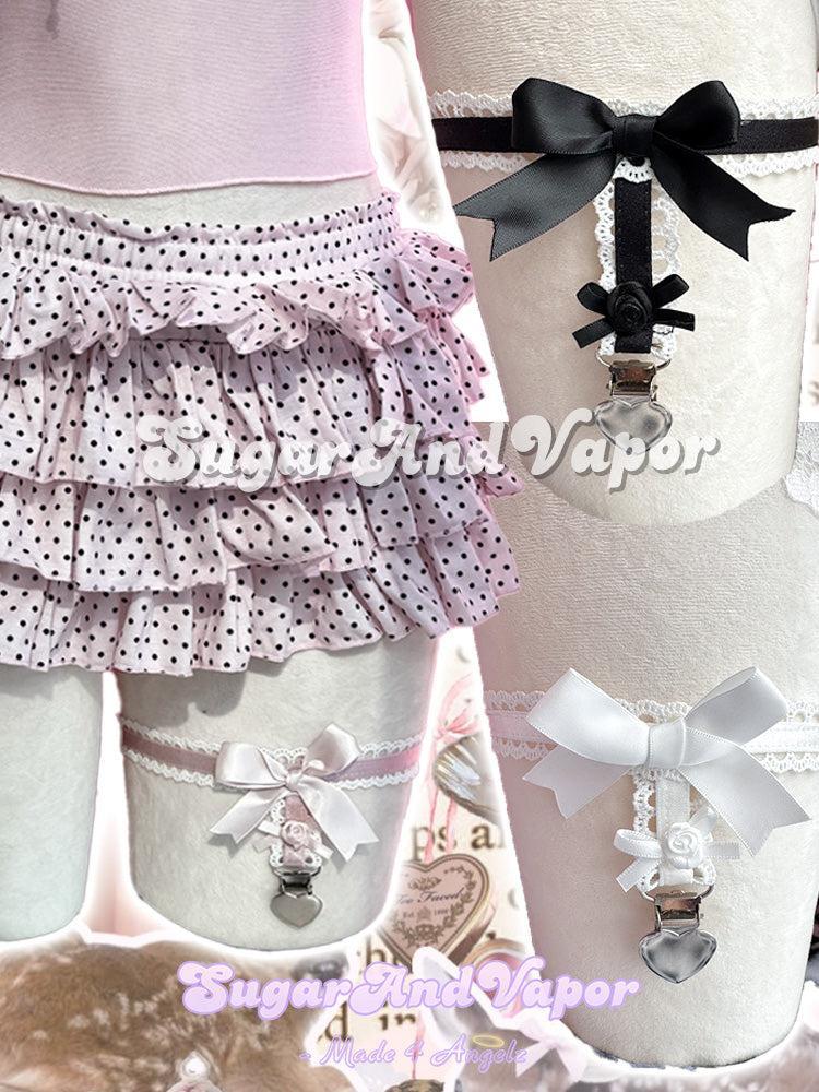 Cecily Cute Ribbon Rose Heart Leg Garter Belt-Harness-SugarAndVapor