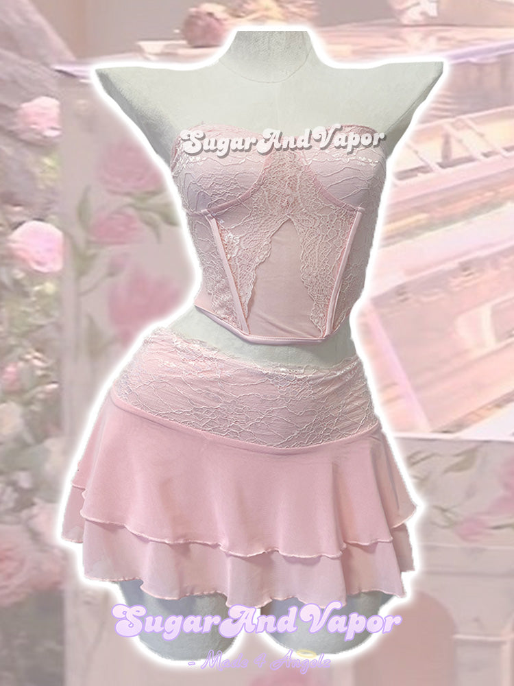 Celeste Lace Mesh Corset Dress Set-DRESSES-SugarAndVapor