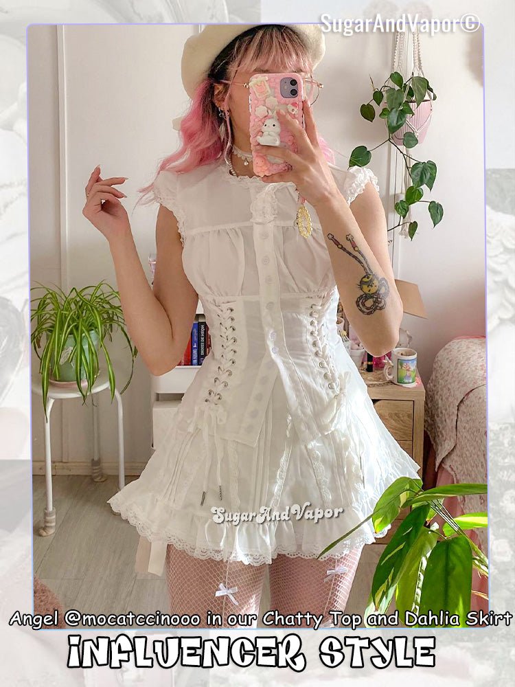 Chatty Doll Button Lace-up Slim Top-TOPS-SugarAndVapor