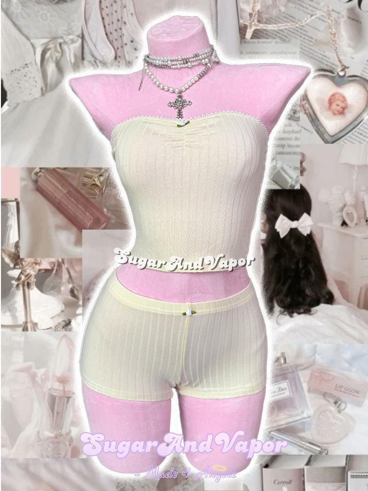 Claribel Vanilla Cream Ribbed Loungewear Set-TOPS-SugarAndVapor
