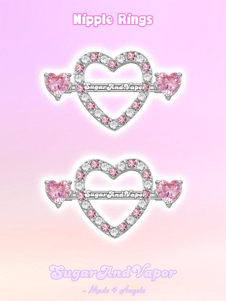 Clarie Pink Heart Nipple Rings-Nipple Rings-SugarAndVapor