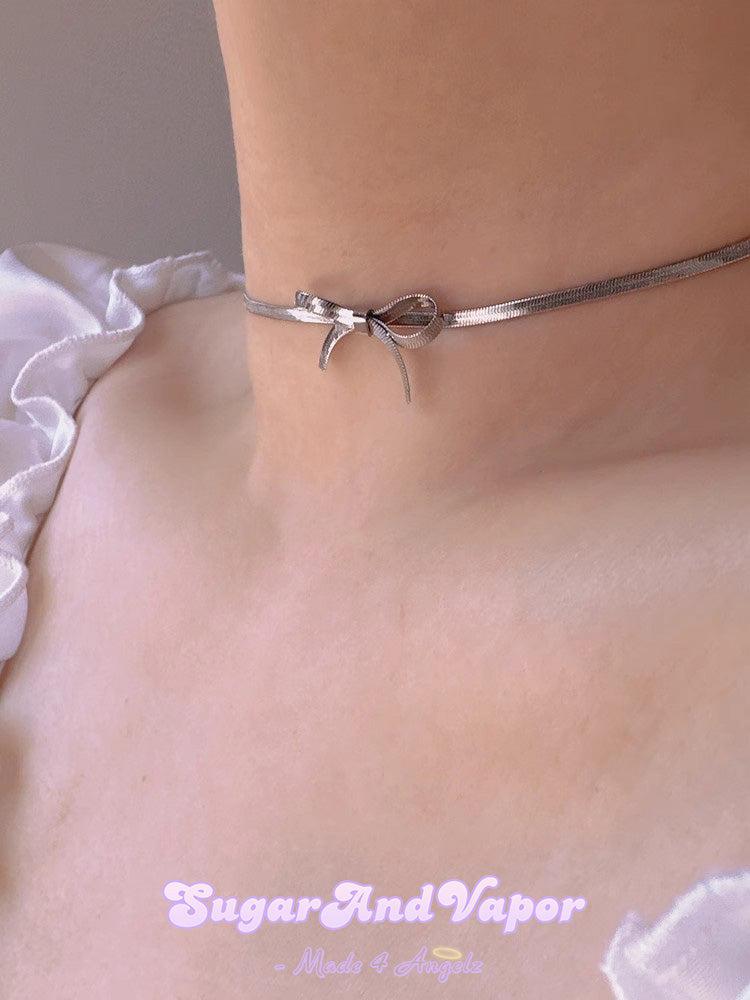 Coquette Bow Basic Stainless Steel Choker-NECKLACES-SugarAndVapor