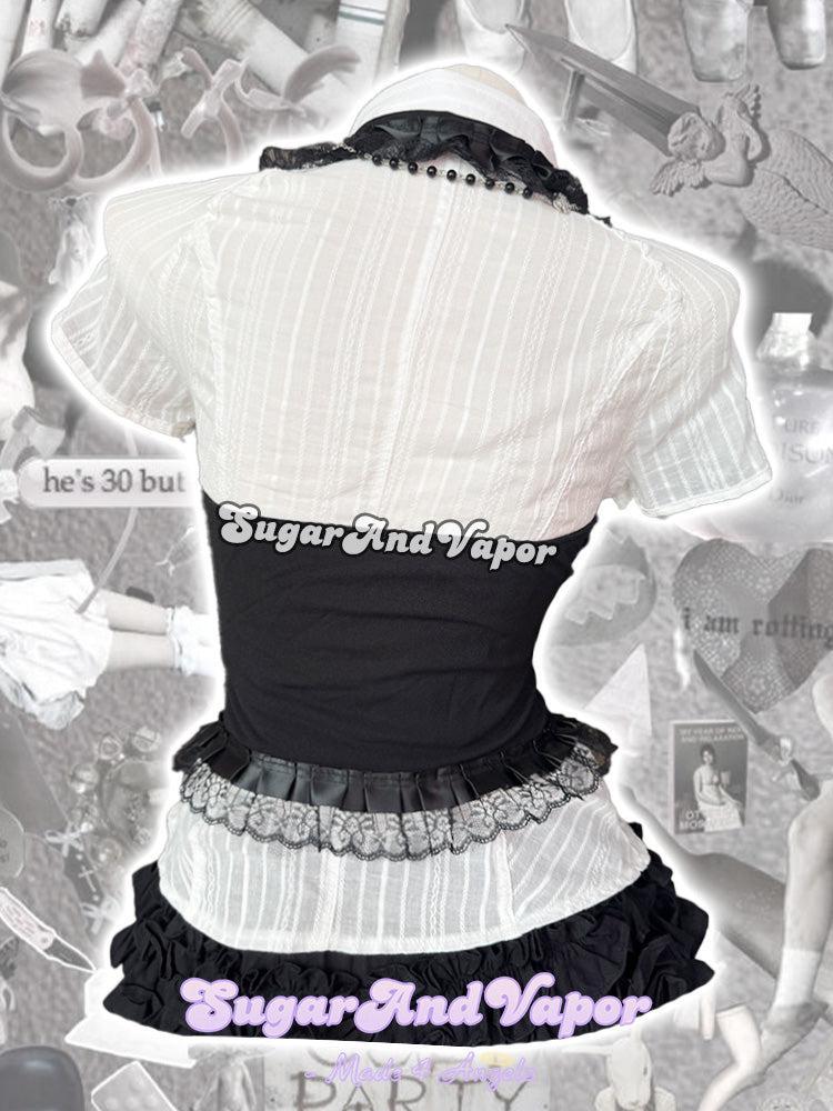 Corvina Goth Doll Lace Corset Black Vest Top-TOPS-SugarAndVapor