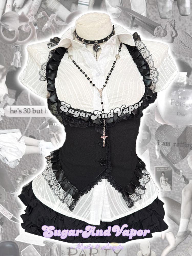 Corvina Goth Doll Lace Corset Black Vest Top-TOPS-SugarAndVapor