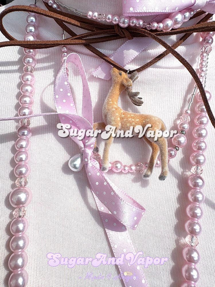 Cute Fawn Sweet Pearls Layered Choker Necklace Set-NECKLACES-SugarAndVapor