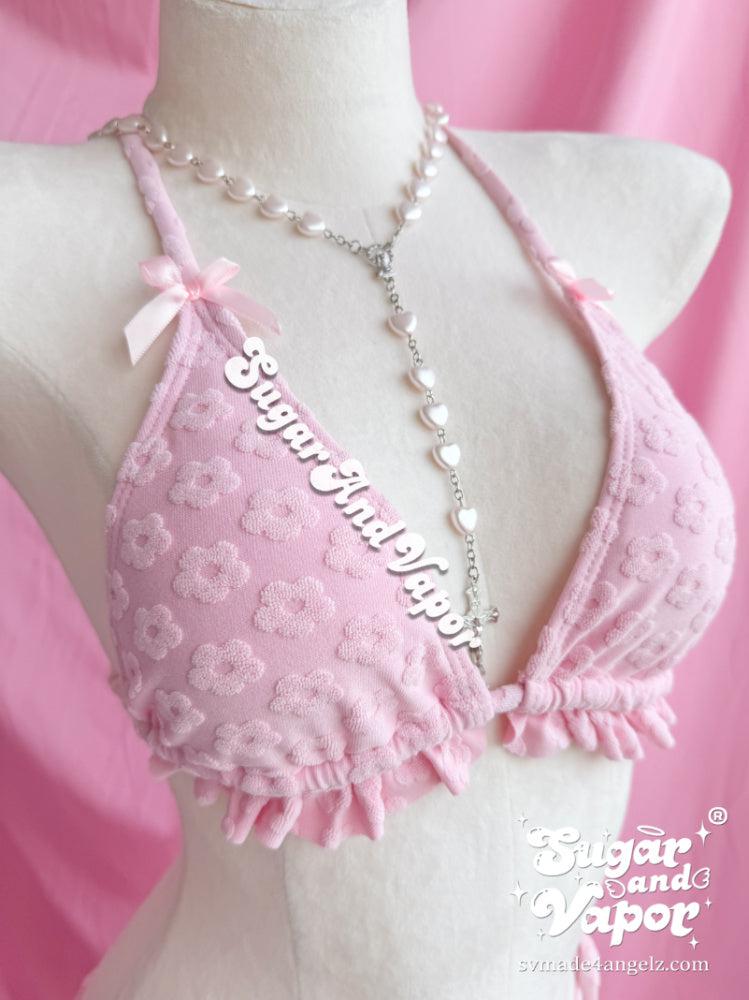 Cute Pink Daisy Girly Bikini Set-Swimsuits-SugarAndVapor