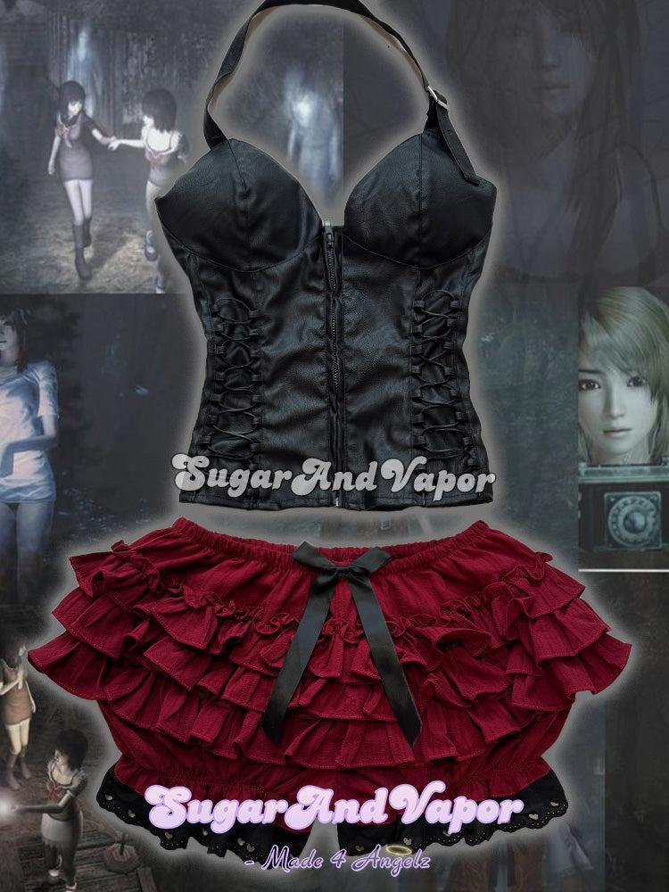 Draconia Punk Black PU Leather Halter Crop Top-TOPS-SugarAndVapor