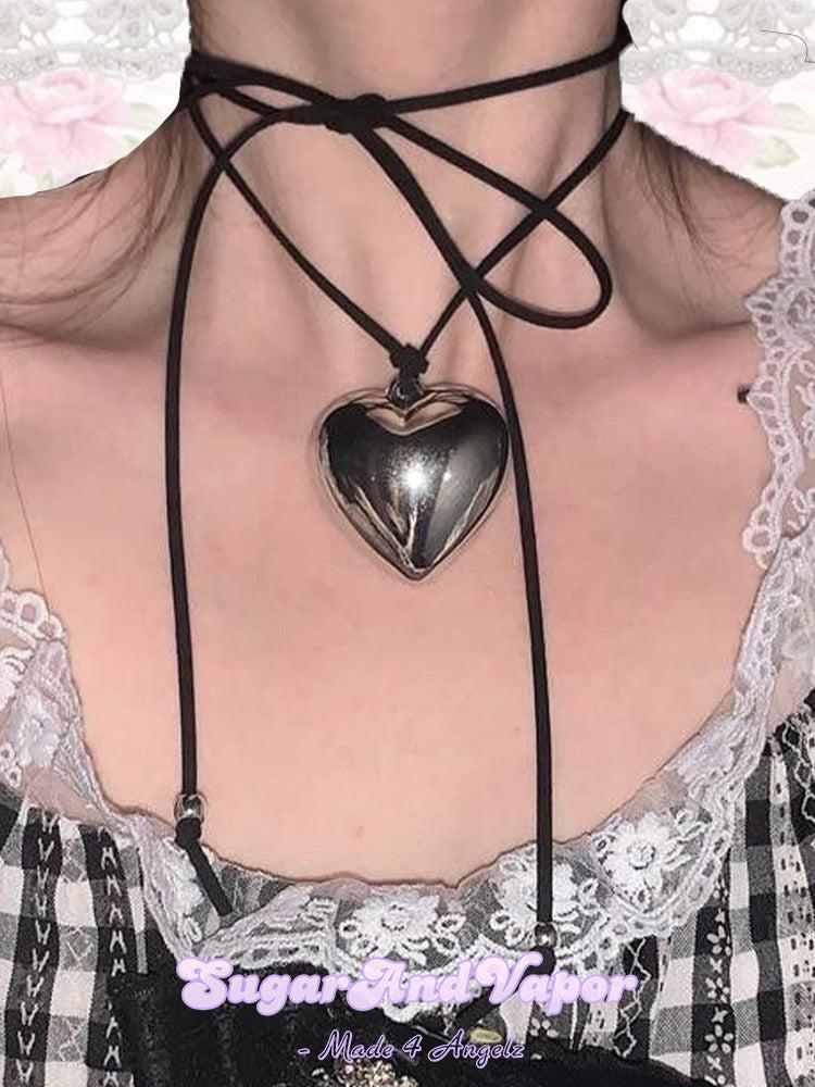 Eat My Heart Black Lace-up Choker-NECKLACES-SugarAndVapor