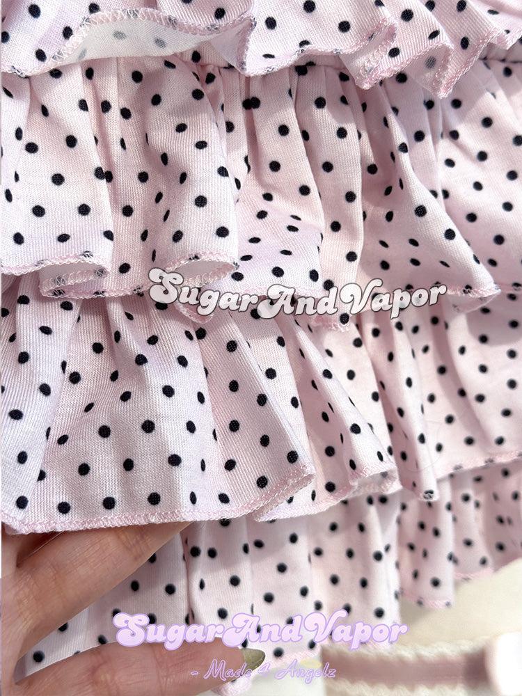 Eirlia Baby Pink Polka Layered Mini Skirt-Skirts-SugarAndVapor